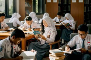 Ilustrasi siswa membaca